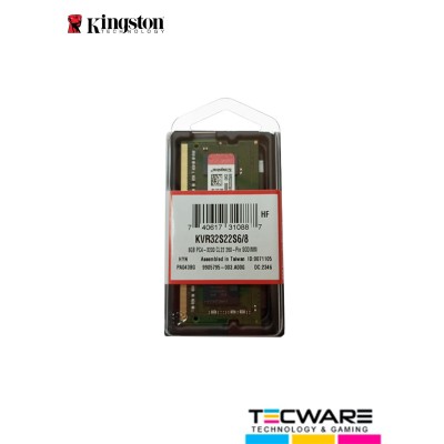 MEMORIA RAM KINGSTON DDR4 8GB 3200MHZ SODIMM /KVR32S22S6/8