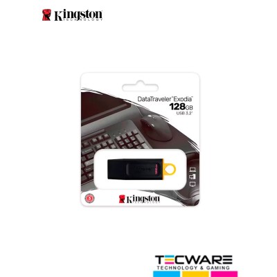 MEMORIA RAM KINGSTON USB DATATRAVELER EXODIA DTX-128GB -3.2 NEGRO/ AMARILLO DTX/128G