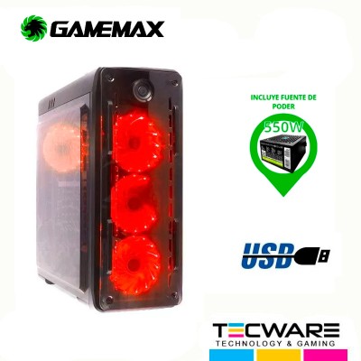 CASE GAMING GAMEMAX KINGLIGHT ROJO C/FUE