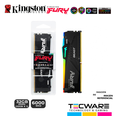 MEM. RAM KINGSTON FURY BEAST RGB, 32GB DDR5 6000 MHZ, CL30