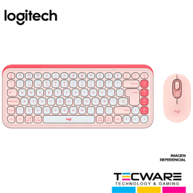 COMBO LOGITECH TECLADO + MOUSE POP ICON, BT/WIRELESS, ROSADO