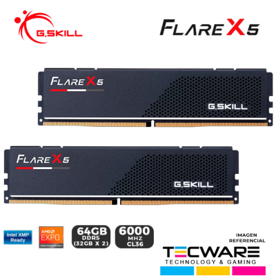 MEM. RAM G.SKILL FLARE X5, BLACK, 64GB (32x2) DDR5 6000 MHZ, CL36