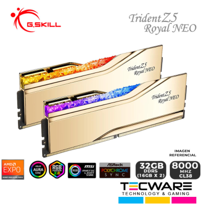 MEM. RAM G.SKILL TRIDENT Z5 ROYAL NEO, GOLD, 32GB (16x2) DDR5 8000 MHZ, CL38