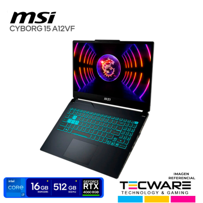 LAPTOP MSI CYBORG 15 A12VF-1417PE|INTEL CORE I7 12650H 4.7GHZ|16GB RAM DDR5|SSD 512GB|RTX 4060 8GB|PANTALLA 15.6" FHD IPS 144HZ