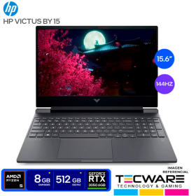 LAPTOP HP VICTUS BY|AMD RYZEN 5 8645HS 5.0GHZ|RAM 8GB DDR5|SSD 512GB|PANTALLA 15.6" FHD IPS|RTX 3050 6GB|WINDOWS 11|4 CELDAS