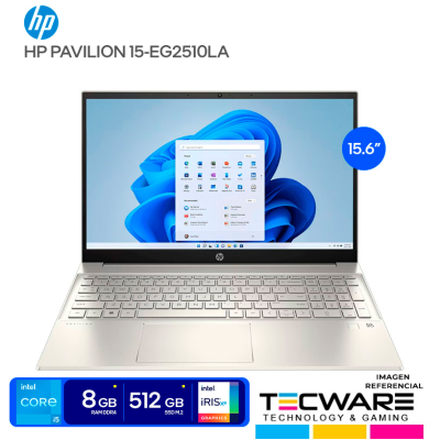 LAPTOP HP PAVILION 15-EG2510LA | INTEL CORE I5-1235U 4.4GHZ | RAM 8GB DDR4 | SSD 512GB | PANTALLA 15.6" FHD | FREE DOS |3 CELDAS