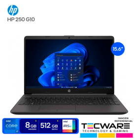 LAPTOP HP 250 G10 | INTEL CORE I7-1355U 5.0GHZ | RAM 8GB DDR4 | 512GB SSD | PANTALLA 15.6" HD | FREE DOS | 3 CELDAS